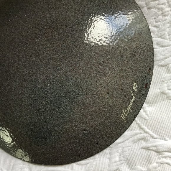 Large Copper Enamel Art Wall Plate or Display Plate on Table - Picture 4 of 5